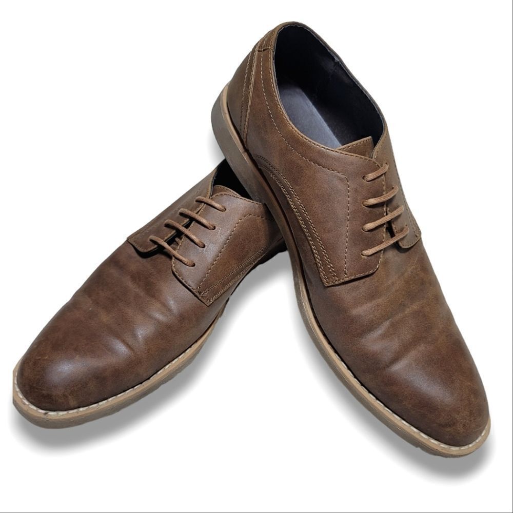 Perry Ellis Portfolio Brooks Brown Faux Leather Lace-Up Dress Shoes
